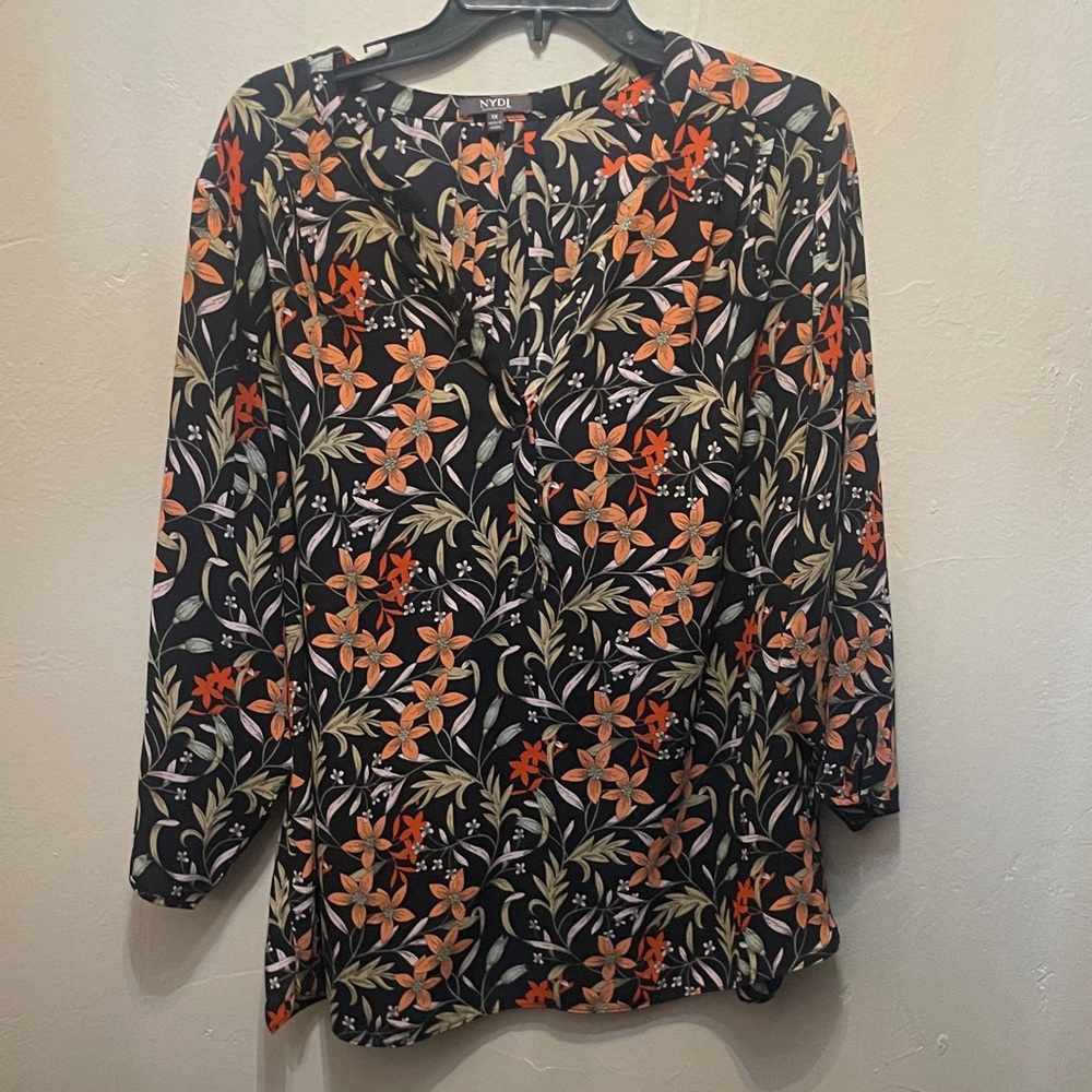 NYDJ Black and Orange Floral Blouse